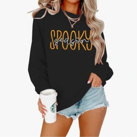 Halloween “Spooky” Deep Grey Large Long Sleeves Sweat Shirt - Picture 4 of 4